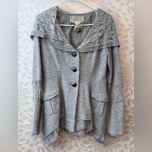 Vintage Y2K Nick & Mo Women’s M Gray Artsy Boho Lace Sweatshirt Jacket Blazer
